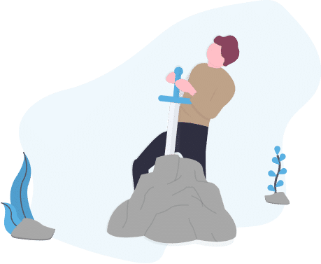 Man wielding a sword from a rock