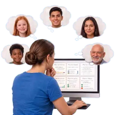 Online Spanish teacher preparing a personalized learning plan for each student based on their level, pace, and goals